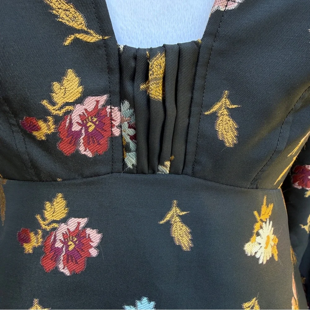 Sculpted V Neck Aline Mini Black Floral Dress Maeve by Anthropologie Size 4 NEW - Picture 9 of 13